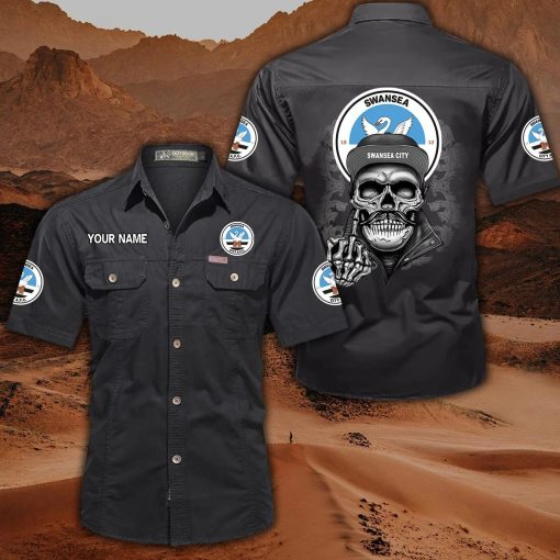 Swansea City AFC Custom Name Cool Skull Statement Shirt Swansea City AFC Custom Name Cool Skull Statement Shirt