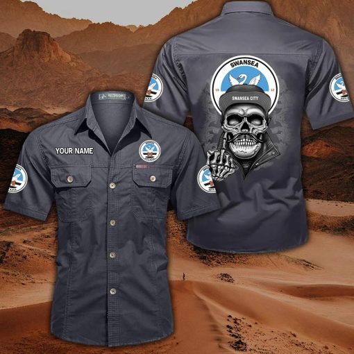 Swansea City AFC Custom Name Cool Skull Statement Shirt Swansea City AFC Custom Name Cool Skull Statement Shirt