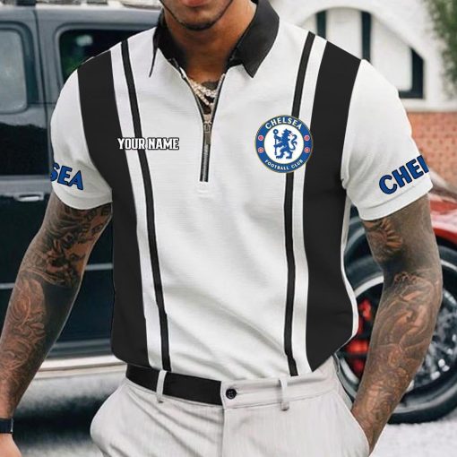 Chelsea FC Custom Name New Version Zipper Polo Shirt Chelsea FC Custom Name New Version Zipper Polo Shirt