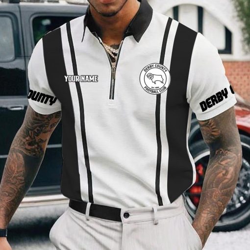 Derby County FC Custom Name New Version Zipper Polo Shirt Derby County FC Custom Name New Version Zipper Polo Shirt