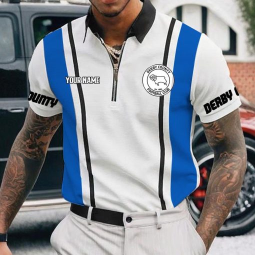 Derby County FC Custom Name New Version Zipper Polo Shirt Derby County FC Custom Name New Version Zipper Polo Shirt