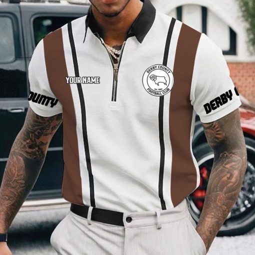 Derby County FC Custom Name New Version Zipper Polo Shirt Derby County FC Custom Name New Version Zipper Polo Shirt