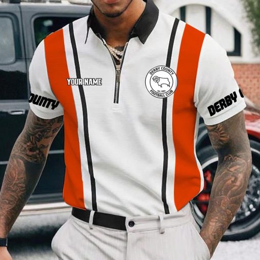 Derby County FC Custom Name New Version Zipper Polo Shirt Derby County FC Custom Name New Version Zipper Polo Shirt