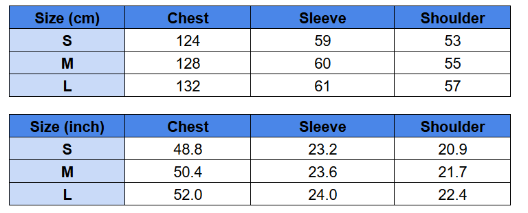 Fleece Bathrope size chart