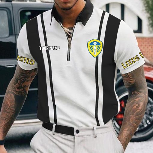 Leeds United Custom Name New Version Zipper Polo Shirt Leeds United Custom Name New Version Zipper Polo Shirt