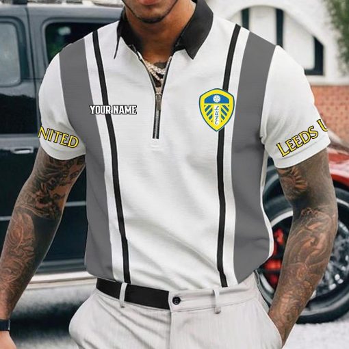 Leeds United Custom Name New Version Zipper Polo Shirt Leeds United Custom Name New Version Zipper Polo Shirt