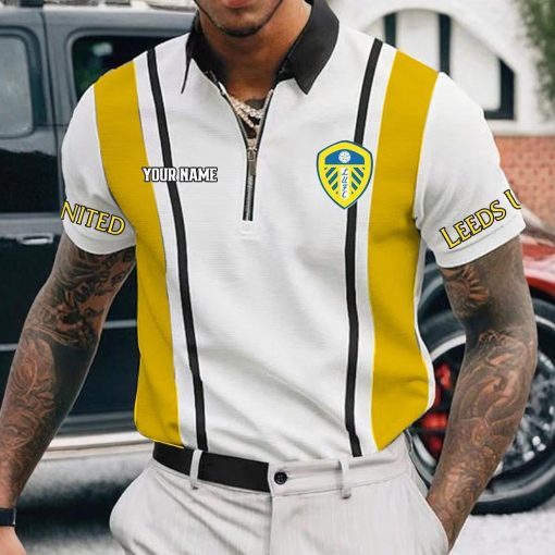 Leeds United Custom Name New Version Zipper Polo Shirt Leeds United Custom Name New Version Zipper Polo Shirt