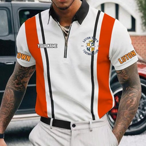 Luton Town Custom Name New Version Zipper Polo Shirt