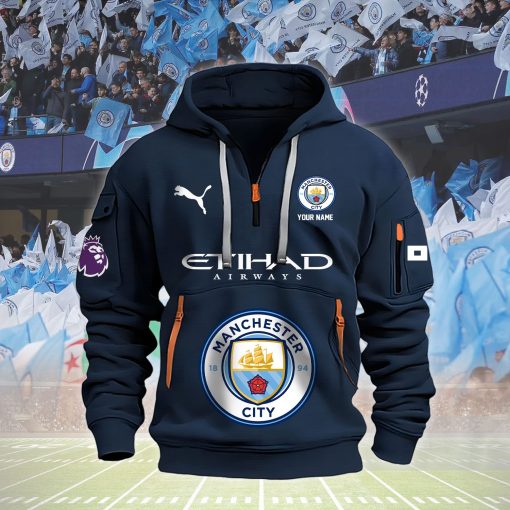 Manchester City Custom Name New Version Quarter Zip Hoodie Manchester City Custom Name New Version Quarter Zip Hoodie