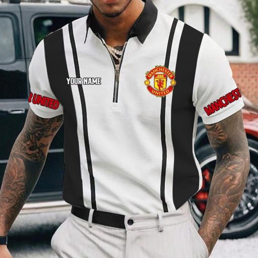 Manchester United Custom Name New Version Zipper Polo Shirt Manchester United Custom Name New Version Zipper Polo Shirt