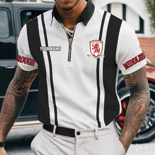 Middlesbrough FC Custom Name New Version Zipper Polo Shirt Middlesbrough FC Custom Name New Version Zipper Polo Shirt