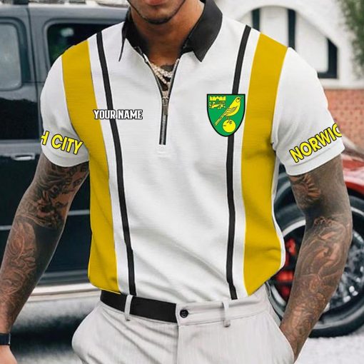 Norwich City FC Custom Name New Version Zipper Polo Shirt