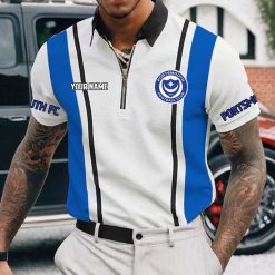 Portsmouth FC Custom Name New Version Zipper Polo Shirt