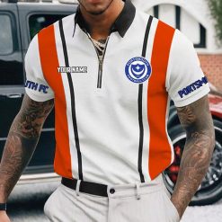 Portsmouth FC Custom Name New Version Zipper Polo Shirt