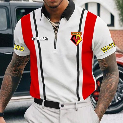 Watford FC Custom Name New Version Zipper Polo Shirt Watford FC Custom Name New Version Zipper Polo Shirt