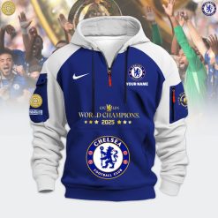 Chelsea FC Custom Name Champions World Cup 2025 Quarter Zip Hoodie