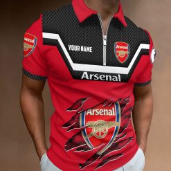 Arsenal FC Custom Name New Design Zipper Polo Shirt