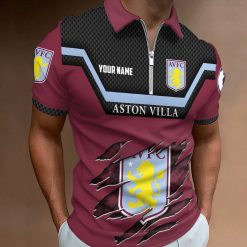 Aston Villa FC Custom Name New Design Zipper Polo Shirt