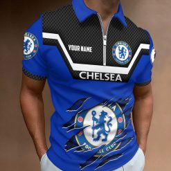 Chelsea FC Custom Name New Design Zipper Polo Shirt