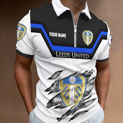 Leeds United Custom Name New Design Zipper Polo Shirt