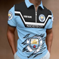 Manchester City Custom Name New Design Zipper Polo Shirt