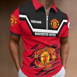 Manchester United Custom Name New Design Zipper Polo Shirt