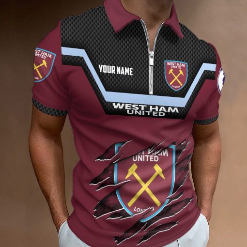 West Ham United FC Custom Name New Design Zipper Polo Shirt