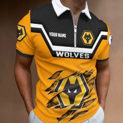 Wolverhampton Wanderers FC Custom Name New Design Zipper Polo Shirt