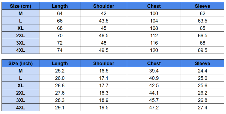 Winter Coat Size Chart 