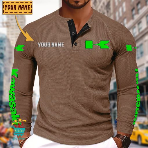 Kawasaki Custom Name New Edition Henley Long Sleeve Shirt