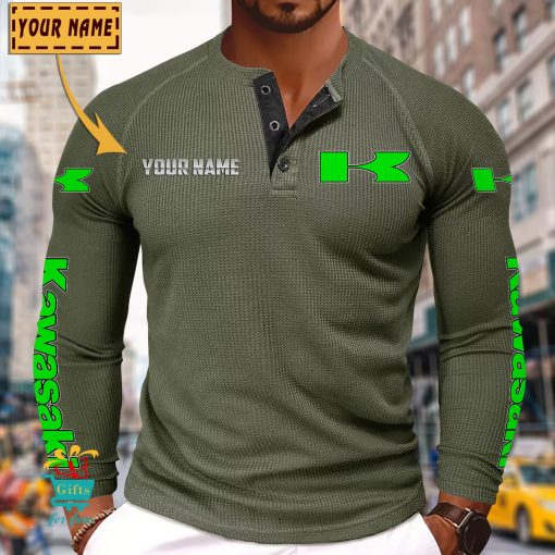 Kawasaki Custom Name New Edition Henley Long Sleeve Shirt
