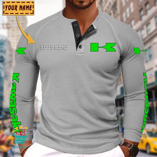 Kawasaki Custom Name New Edition Henley Long Sleeve Shirt