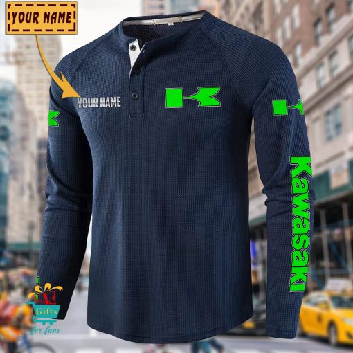 Kawasaki Custom Name New Edition Henley Long Sleeve Shirt