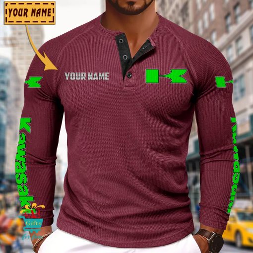 Kawasaki Custom Name New Edition Henley Long Sleeve Shirt