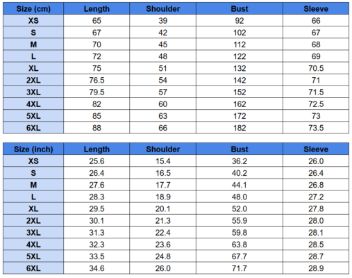 Hoodie SizeChart