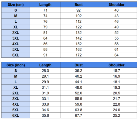 Polo Shirt Size Chart 