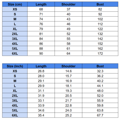 T-Shirt Size Chart