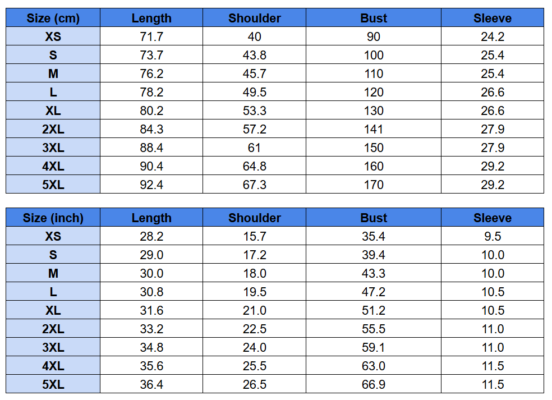 Hawaiian Shirt Size Chart 