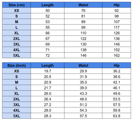 Men Beach Shorts Size Chart 