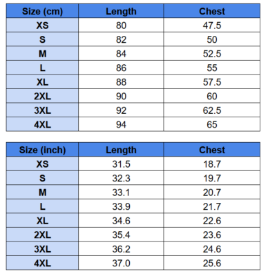 Women Hoodie Dress Size Chart 