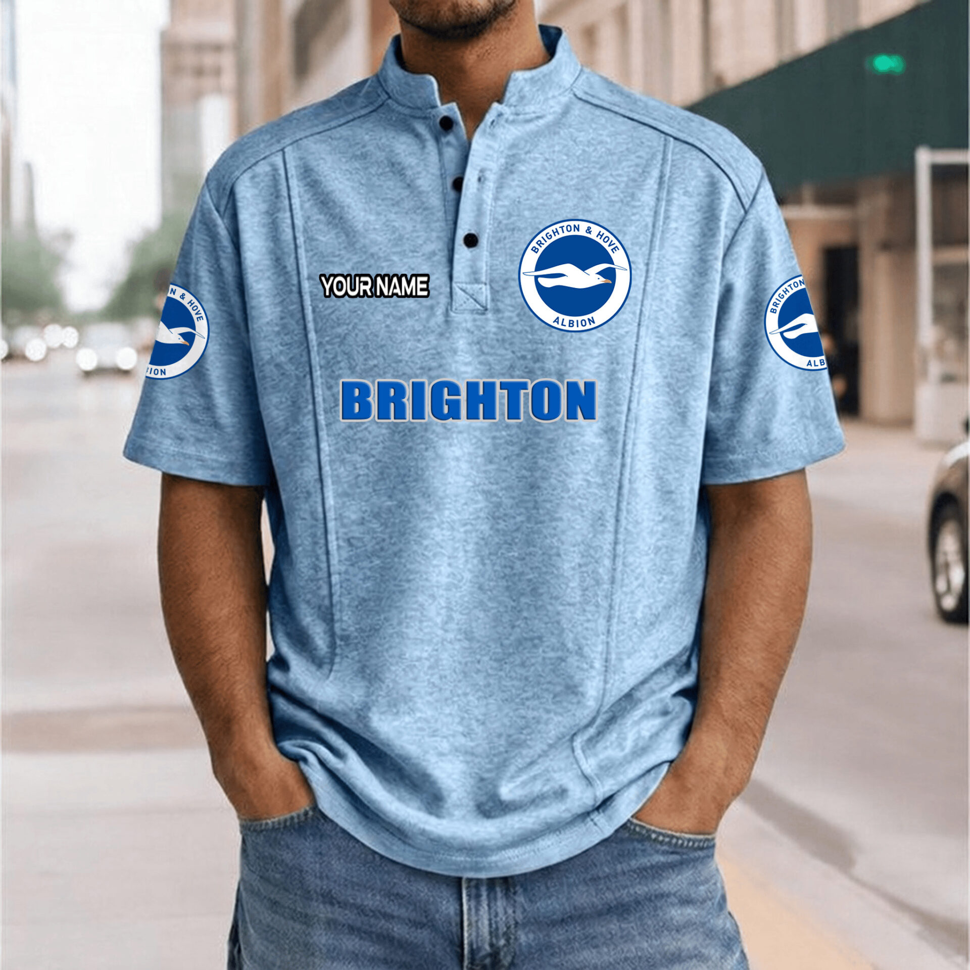 Brighton Hove Albion FC – Henley Polo Shirt Nieuwe Versie with Your Name Brighton Hove Albion FC – Henley Polo Shirt Nieuwe Versie with Your Name