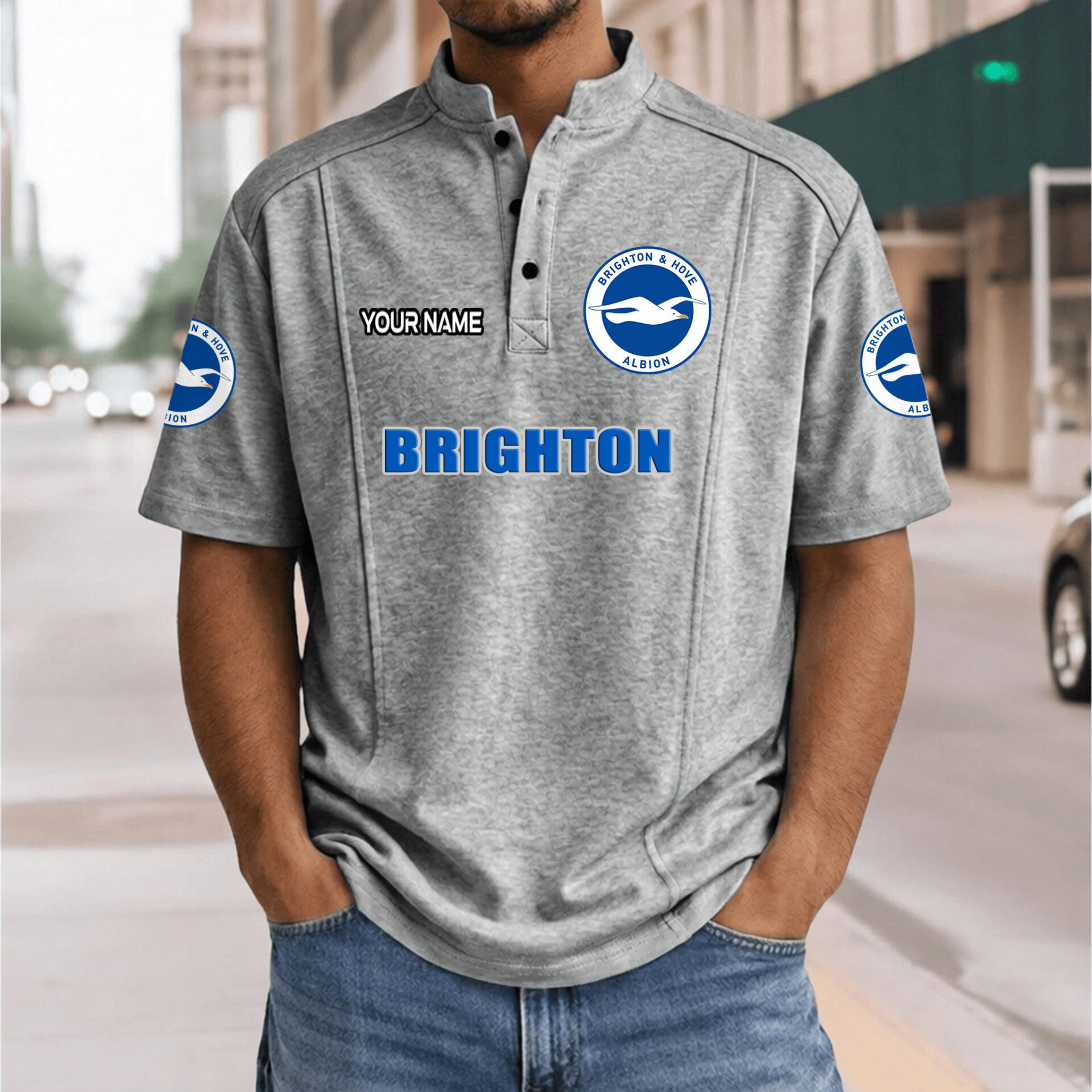 Brighton Hove Albion FC – Henley Polo Shirt Nieuwe Versie with Your Name Brighton Hove Albion FC – Henley Polo Shirt Nieuwe Versie with Your Name