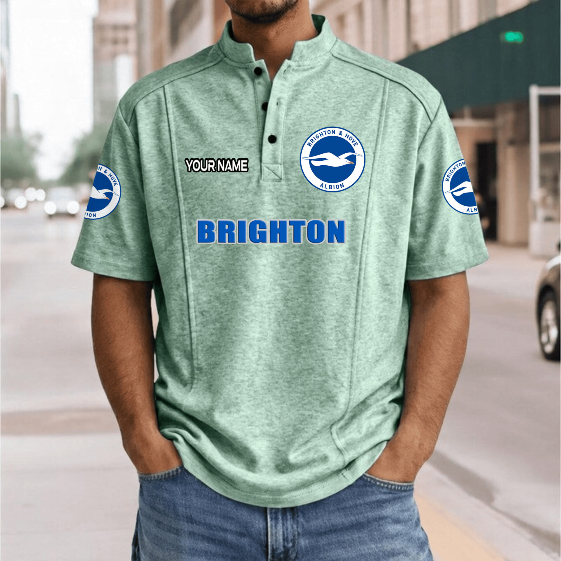 Brighton Hove Albion FC – Henley Polo Shirt Nieuwe Versie with Your Name Brighton Hove Albion FC – Henley Polo Shirt Nieuwe Versie with Your Name