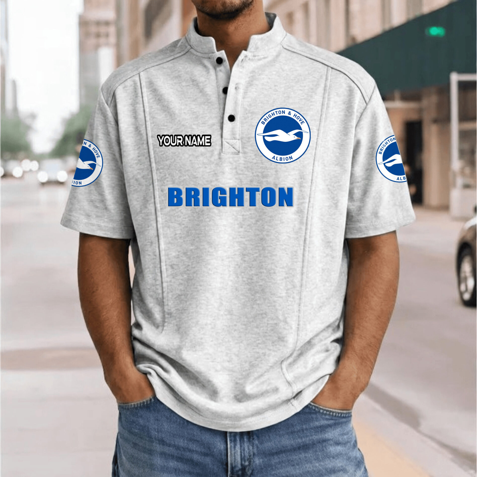 Brighton Hove Albion FC – Henley Polo Shirt Nieuwe Versie with Your Name Brighton Hove Albion FC – Henley Polo Shirt Nieuwe Versie with Your Name