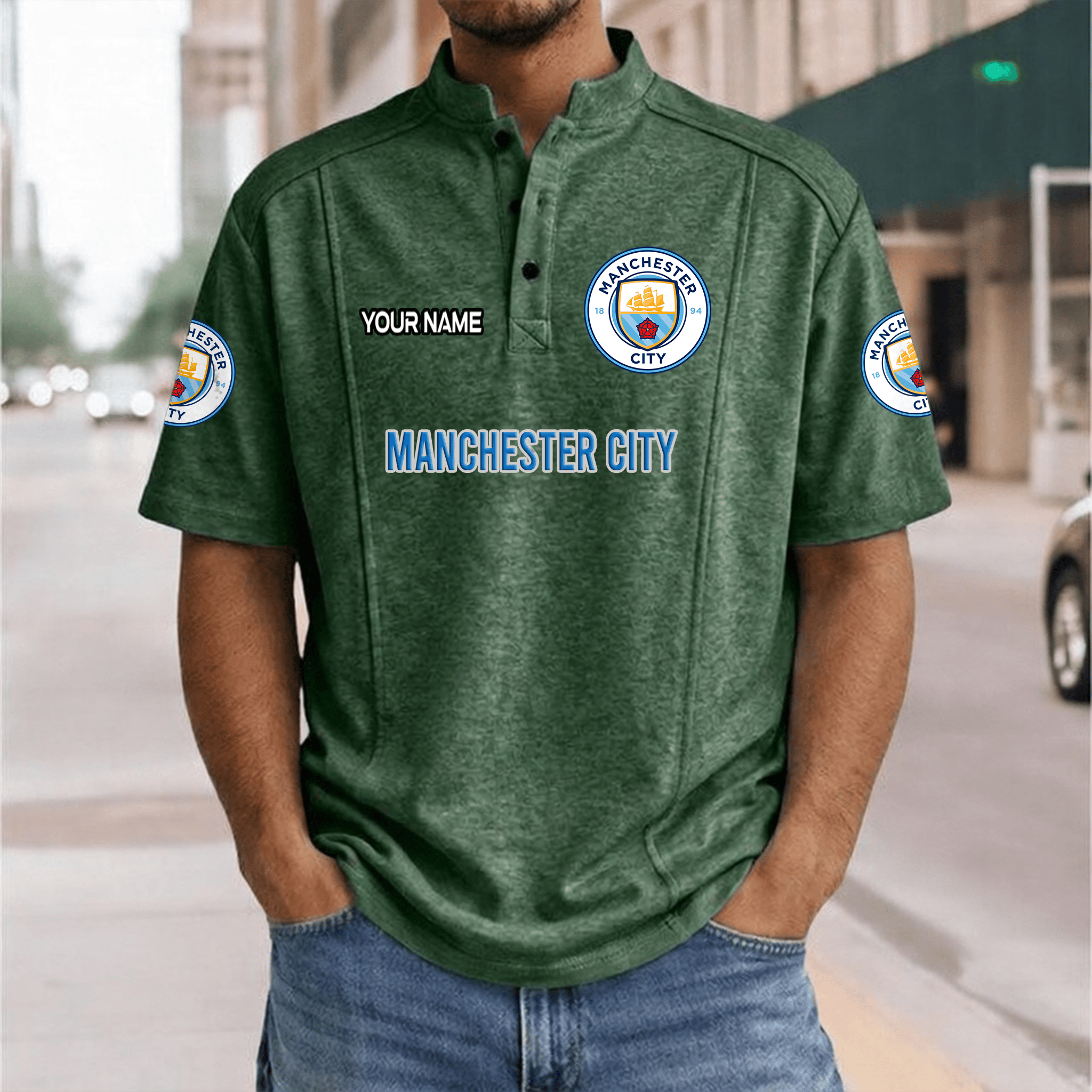 Manchester City – Henley Polo Shirt Nieuwe Versie with Your Name Manchester City – Henley Polo Shirt Nieuwe Versie with Your Name
