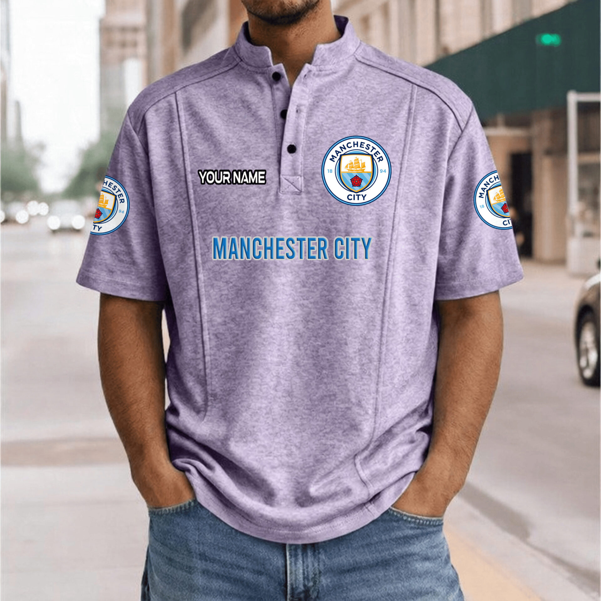 Manchester City – Henley Polo Shirt Nieuwe Versie with Your Name Manchester City – Henley Polo Shirt Nieuwe Versie with Your Name