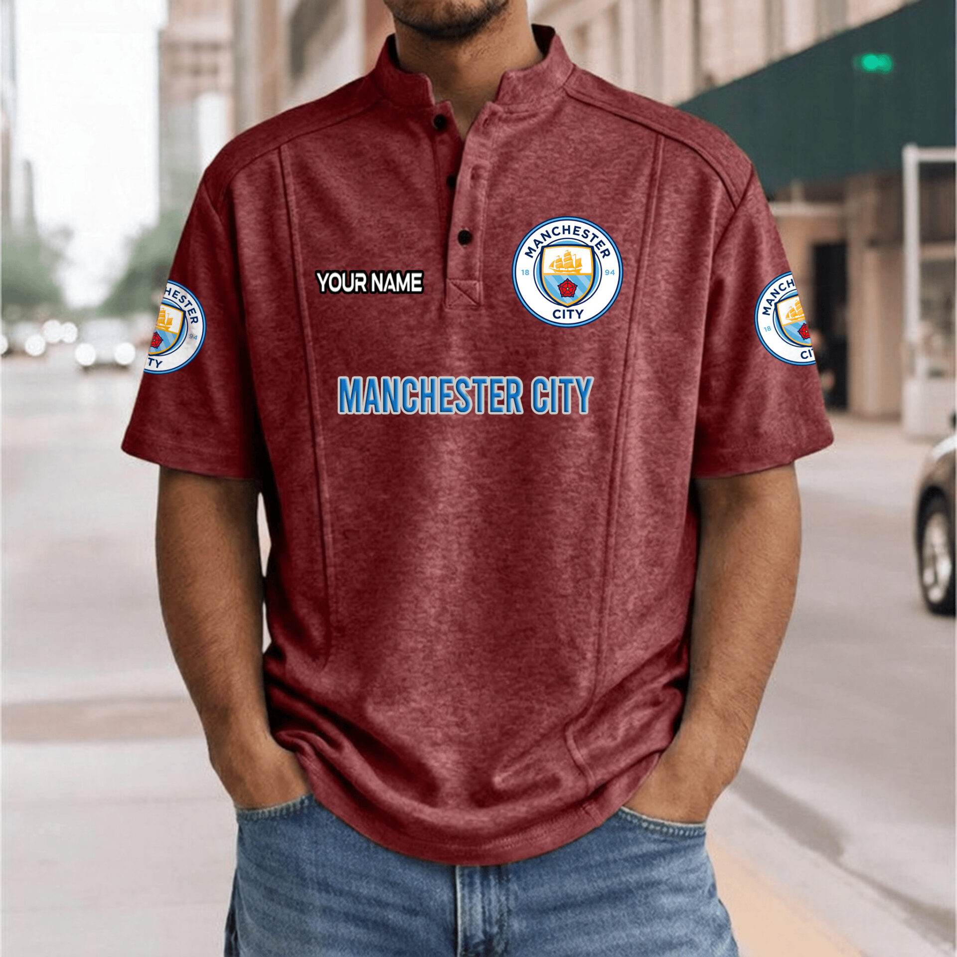 Manchester City – Henley Polo Shirt Nieuwe Versie with Your Name Manchester City – Henley Polo Shirt Nieuwe Versie with Your Name