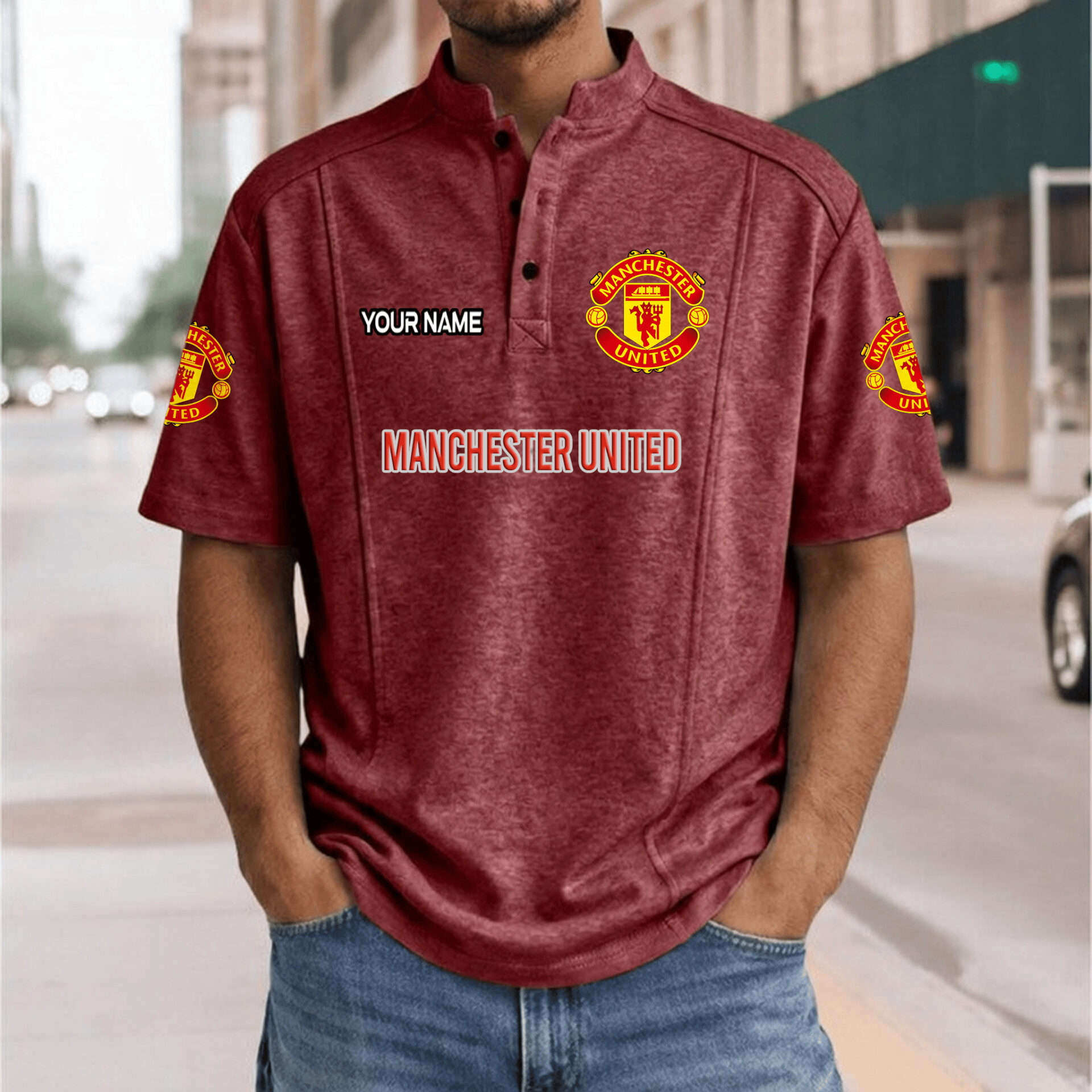 Manchester United – Henley Polo Shirt Nieuwe Versie with Your Name Manchester United – Henley Polo Shirt Nieuwe Versie with Your Name