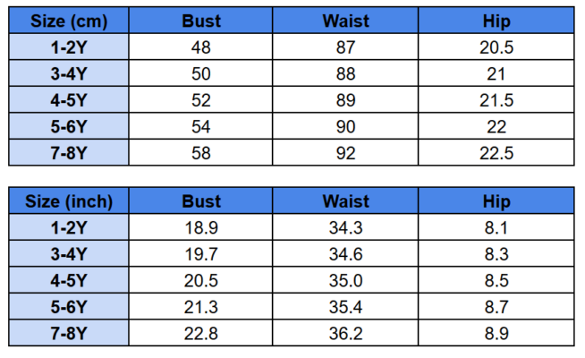 Girls Dress Size Chart 