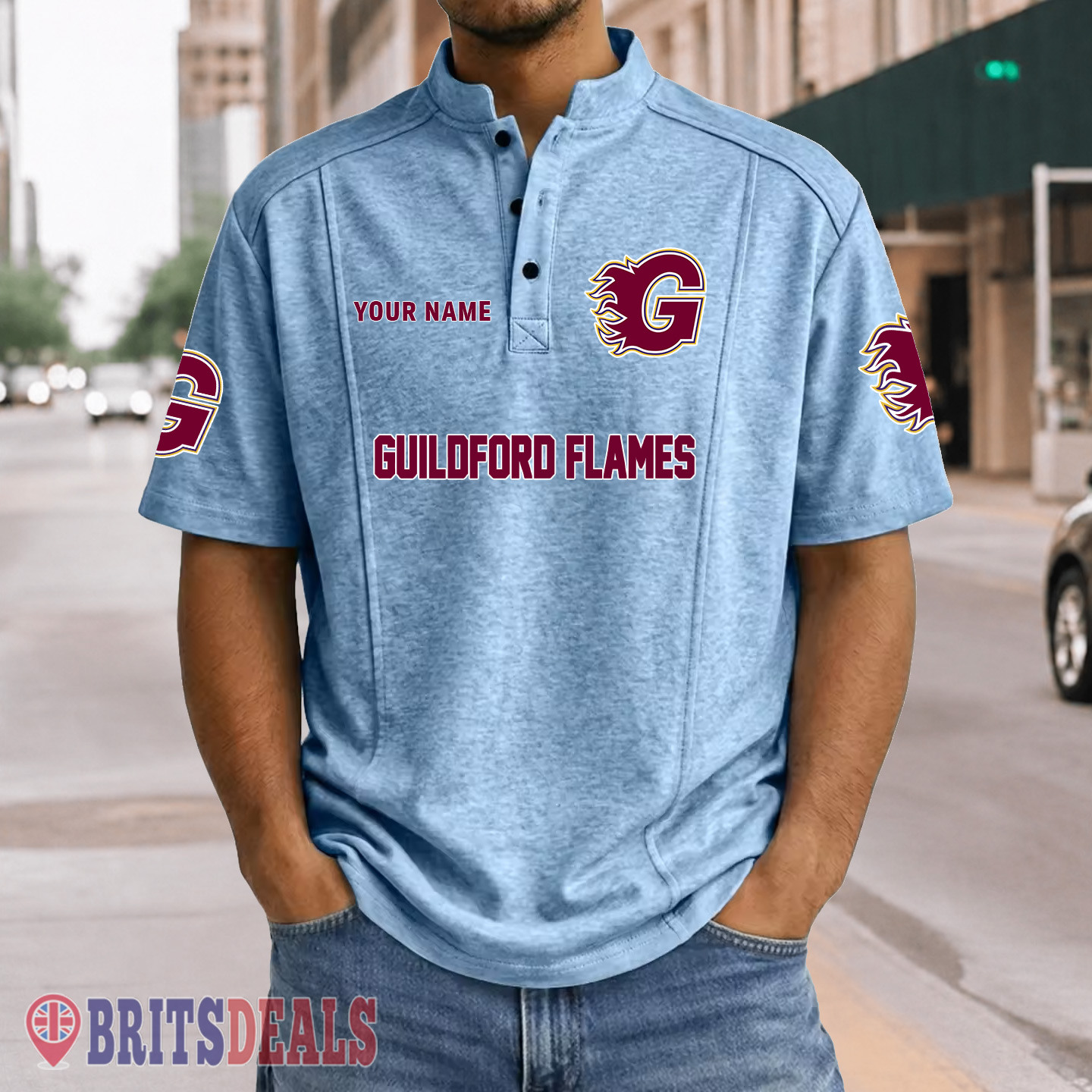 Guildford Flames – Henley Polo Shirt Special Edition with Your Name Guildford Flames – Henley Polo Shirt Special Edition with Your Name